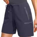 Obla Women's Hiking Cargo Shorts Zipper Pockets Soft High Waisted Quick Dry 7 Inch Long Shorts for Women Golf Athletic Summer (L)
