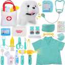 TEUVO Toy Doctor Kit for Girls - Pretend Play Doctor Set with Dog Toy, Carrying Bag & Stethoscope & Dress Up Costume - Toys Doctor Play Gift for Kids Toddlers Ages 1 2 3 4 5 6 7 Year Old for Role Play (Ice Green)
