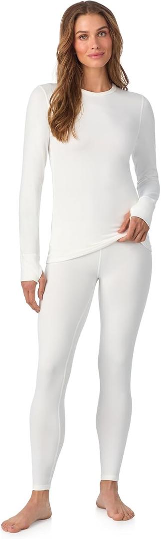 Cuddl Duds Womens Heavyweight Cold Weather Fleece Lined Thermal Set  Long Sleeve Top & Leggings - Winter Lounge Sets (Medium, Off-white)