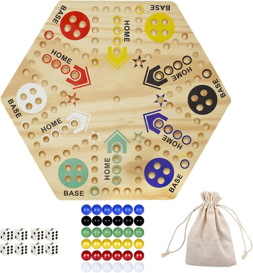 16” Wooden Wahoo Board Game, Original Marble Game Set for 4 or 6 Players