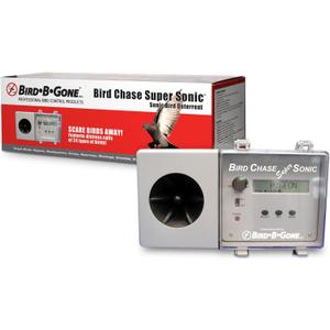 Bird B Gone - Bird Chase Super Sonic - Outdoor Sound Repellent - Scares Away Pest Birds - Durable Weather Resistant Design - For Large Open Outside Spaces - Programmable Device - Up To 1 Acre Coverage