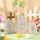 Threan 3 Pcs Easter Table Decoration Easter Egg Table Wooden Signs Spring Egg Wood Tabletop Centerpiece Decorations for Home Dining Room Party Office Decor
