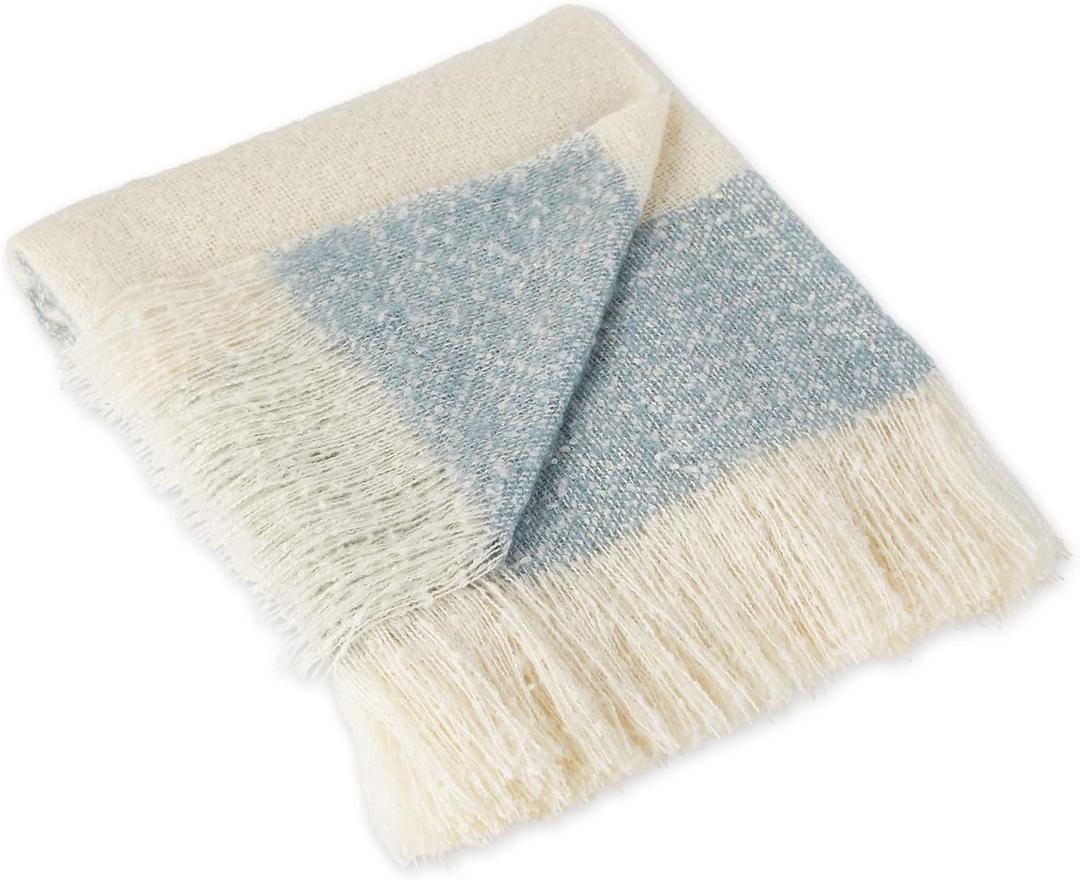 DII Coastal Acrylic Rugby Stripe Woven Throw, 50x60, Blue