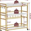 BON AUGURE Bar Cart for The Home, Rolling Home Bar Serving Cart on Wheels, 3 Tier Mobile Liquor Beverage Carts with Wine Rack and Glass Holder (Gold & Marbleized White), 13.39"D x 35.83"W x 35.03"H