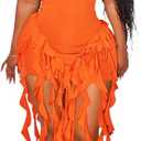 Aro Lora Womens Sexy Halter Neck Sleeveless Ruffle Tassel Party Club Bodycon Mini Dress (Large, Orange)