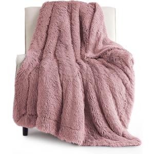 Bedsure Fluffy Dusty Pink Throw Blanket Gifts for Women, Girls, Soft Fleece Cozy Fuzzy Sherpa Plush Warm Minky Thick Faux Fur Throws for Couch, Dark Pink Decor House Blanket Gifts for Her, 50x60