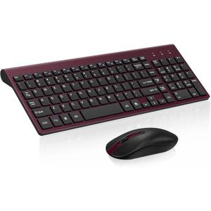 cimetech EasyTyping KF10 Wireless Keyboard and Mouse Combo, [Silent Scissor Switch Keys][LaborSaving Keys] Ultra Slim Wireless Computer Keyboard and Mouse, Easy Setup for PC/Laptop/Windows  Wine Red