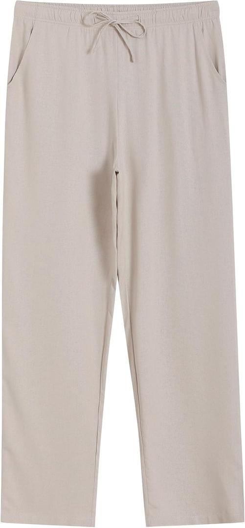 Latuza Men's 34"/36" Inseam Tall Linen Pants Relaxed Fit Casual Pants (Beige, XXL)