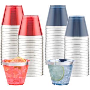 LIYH 100 Pcs 9 oz Red and Blue Disposable Plastic Cups, 4th of July Plastic Wine Glasses for Celebrate, 4th of July Disposable Party Cups for Independence Memorial Veterans Day 50 Each