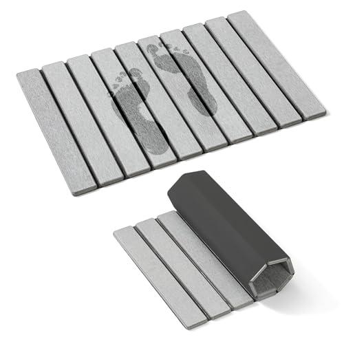 2025 New Foldable Stone Bath Mat, Super Absorbent Diatomaceous Earth Bath Mat with Non-Slip Rubber Backing, 23.4x15.4 Quick Dry Bath Stone Mat, Luxury Stone Bath Mat for Bathroom Floor, Grey