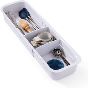 YouCopia DrawerFit Expandable Kitchen Drawer Organizer: Sliding Storage Tray for Utensils & Accessories in Deep Drawers, Expandable 1523" wide, White Speckled BPA-free