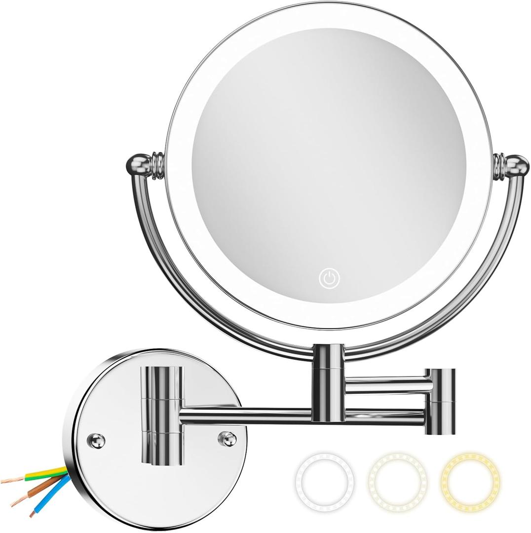 Magnifying Makeup Mirror Wall Mounted with Light, 1X/10X, Hardwired