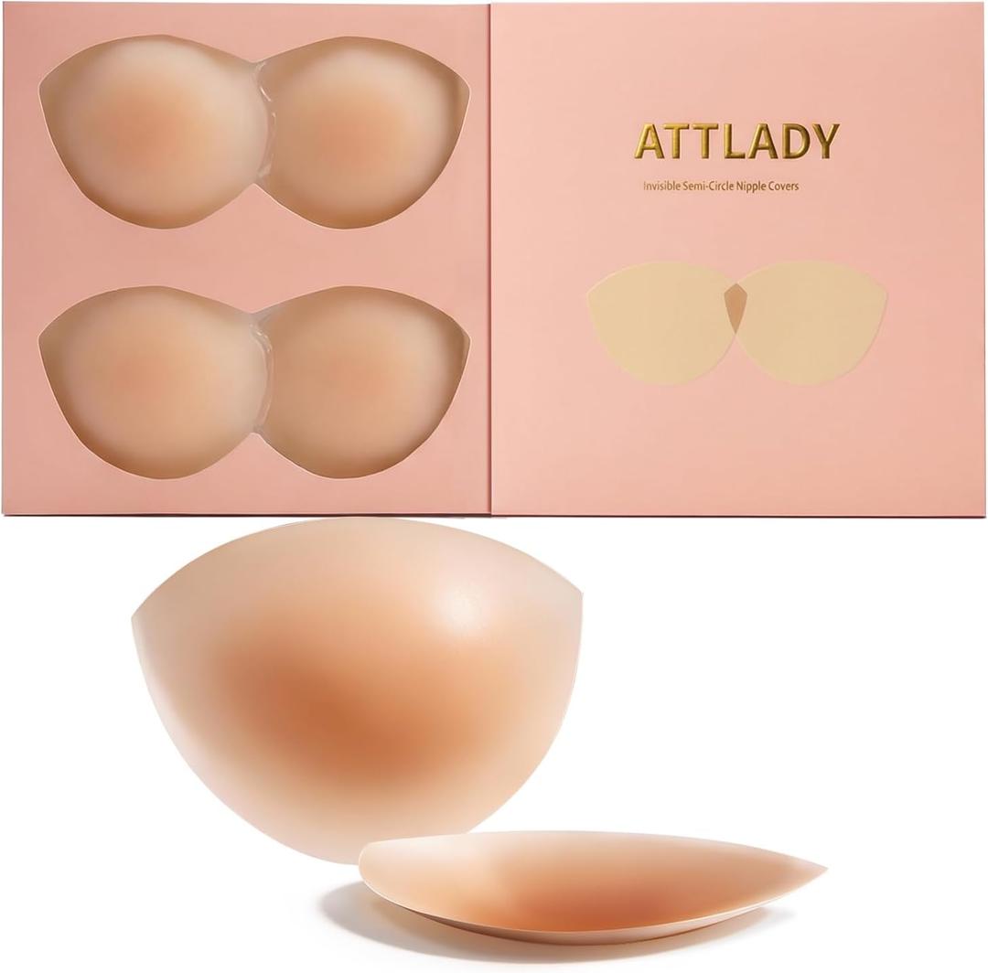 3 x ATTLADY Nipple Covers No Show 4 Pairs- Reusable Adhesive Silicone Sticky Triangle Nipple Pasties for Women (Pink)