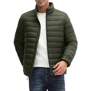 URMOSS Men's Puffer Jacket Lightweight Warm Winter Jackets for Men Windproof Insulated Puffy Coat with 3 Pockets Army Green XXL