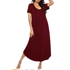 Ekouaer Long Nightgowns for Women House Dress Plus Size Sleepwear Pleated Full Length Loungwear Size M