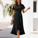 BeryLove Women Formal Party Dress Flutter Short Sleeve Wedding Cocktail Long Evening Dress (Black, XL)
