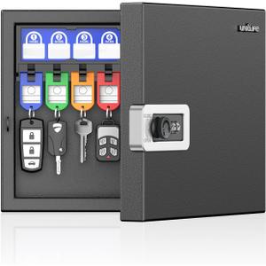 Uniclife 16 Keys Key Lock Box, Wall Mount Key Box, Key Cabinet, Car Key Organizer with Writable Key Racks and Tags, Security Key Holder Storage Box for Office, Black