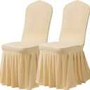 Dimatic Dining Room Chair Covers Set of 2, Stretch Parsons Slipcovers with Skirt Super Fit Spandex Chair Seat Protector Cover for Dining Room, Hotel, Ceremony (Champagne)