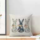 CXMEIFLY Easter Pillow Covers 16 x 16 Inch Set of 2 for Chinoiserie Blue Floral Rabbit Bunny Decor Throw Pillows Spring Flower Outdoor Holiday Farmhouse Decorative Cushion Cases for Couch Decoration