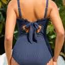 Summer Mae One Shoulder Women's One Piece Swimsuit Ribbed Scalloped Swim Suits Slimming Full Coverage Modest Bathing Suit (14, Blue Black)