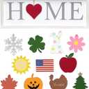 Elegant Designs HG1031-WGY 23" Home Sweet Swap Farmhouse Frame with 12 Seasonal Ornaments, Freestanding or Wall Mountable, White Wash, Gray Text