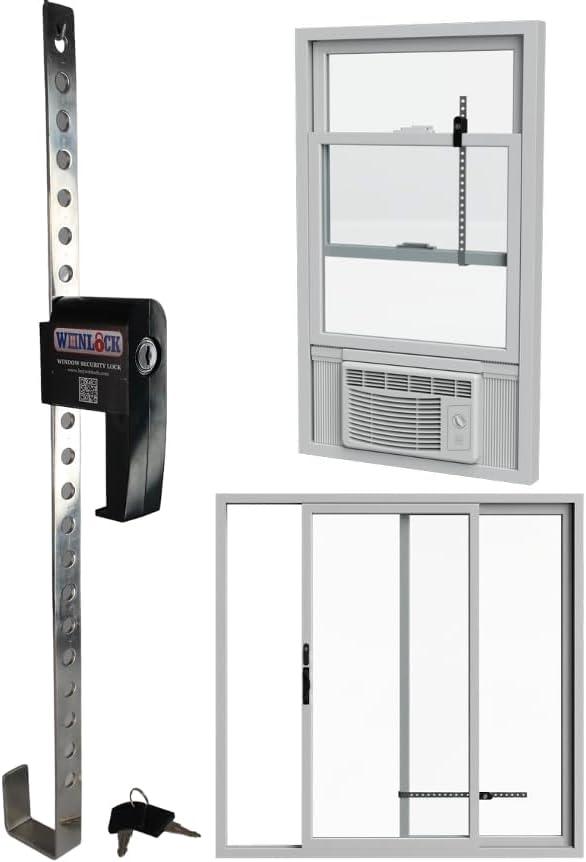 WinLock Window Security Bar for Child Safety, Burglary Prevention Locks an Open Window with AC & Fan, Double Hung Protection, Solid Steel, Adjustable (3-17"), Stops Up Down Inside Outside Year Around