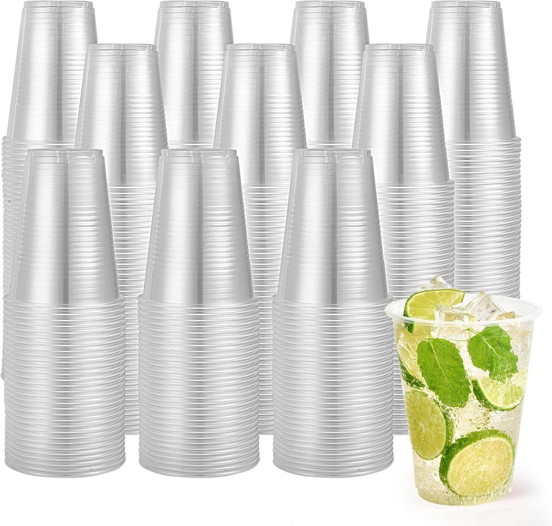 Turbo Bee 1000 Pack 16oz Plastic Cups,Disposable Clear Drinking Cups,Hot and Cold Drink Container for Water, Juice, Soda,Coffee (EXP 06/22/30)