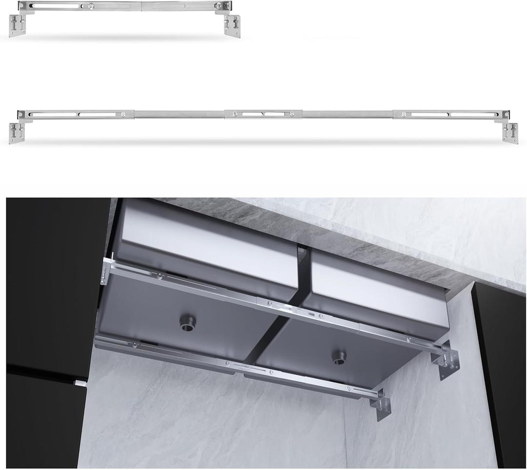 IRONWALLS 2-Pack Adjustable Undermount Sink Brackets, 24.4" to 59" Stainless Steel Bathroom Kitchen Sink Support Brackets Pole Rods, Heavy Duty Undermount Sink Repair Kit880LBS Loading Capacity (Silver)