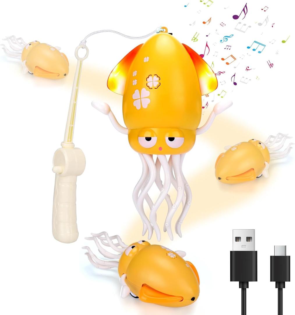 2 x BUSOHA Dancing Octopus Toy Electric Crawling Octopus Music Toys with Light Up and Smart Sensor,Gift for New Mom,Friend,Family,Yellow