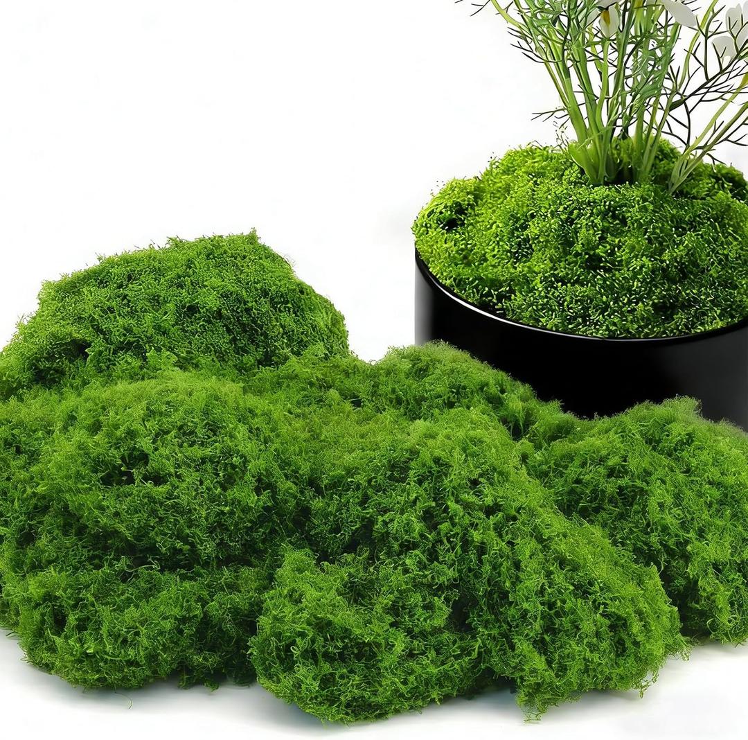 Fake Green Moss for Crafts, Artificial Moss for Potted Plants Indoor, 7OZ Faux Decor for Fairy Garden, DIY Decorative, Vase Fillers, Wedding Party, Model Making (Dark Green)