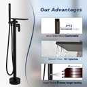 Freestanding Bathtub Faucet, Floor Mount tub filler, Matte Black | Wide Flat Spout Storage,Waterfall Flow,Brass+304 Stainless Steel