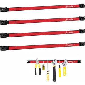 Rechabite 4 Pieces 24" Magnetic Tool Holder Strip, Red Magnet Bar, Metal Tool Organizer Rack for Garage Organization, Easy To Install in Workshop, Mounting Screws Included