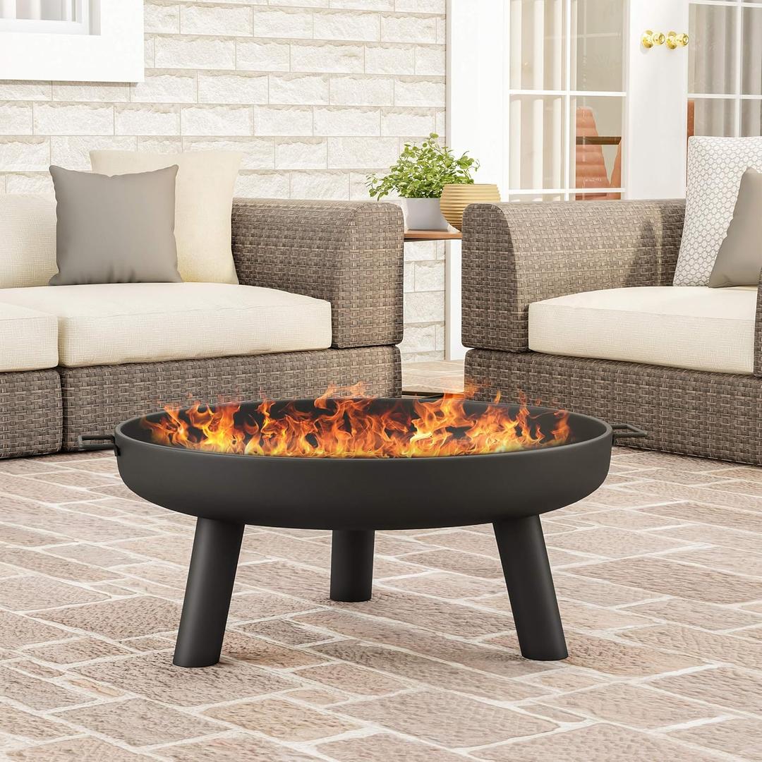 Fire Pit - 27.5-Inch Outdoor Wood Burning Firepit with Handles and Cover - Outdoor Fire Pits for Backyard, Deck, or Patio by Pure Garden (Black)