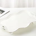 Porcelain Serving Tray with Handles, Luxury British Style Coffee Table Tray with Golden Rim, Beautiful Tea Tray Decor for Living Room, Easy to Use & Clean