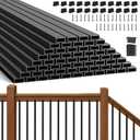60Pack Deck Balusters 32" Black Metal Deck Railing, Rectangular Deck Spindles, Rust-Resistant for Straight & Curved Railings Indoor Outdoor Railing
