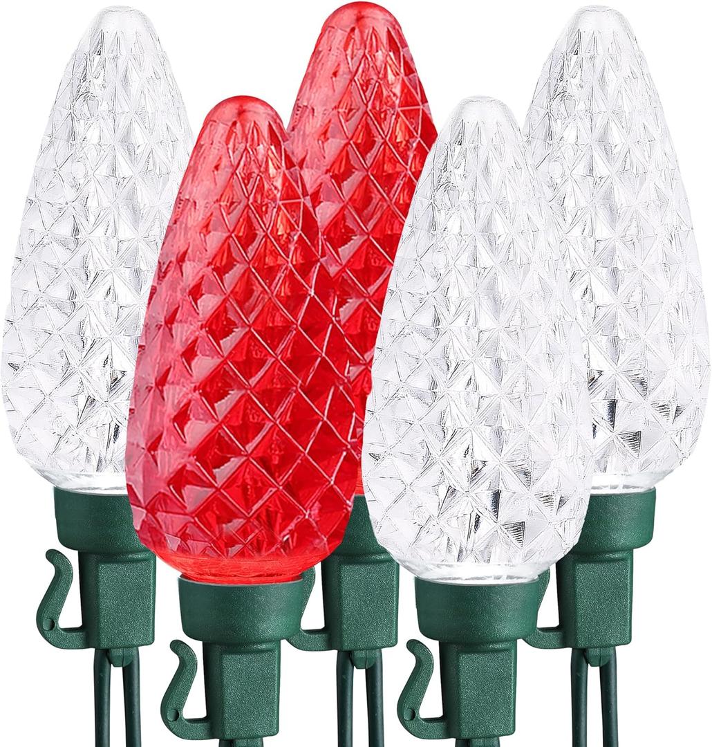 Brizled Red & White String Lights, 16.5FT 25 LED C9 Christmas Lights, Connectable Xmas Tree Light, Waterproof Strawberry String Light for Indoor Roof Garden Patio Pathway Tree Valentine's Day Party