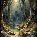 Fantasy Paint by Numbers Kit for Adults - DIY Enchanted Forest with Stream and Hidden Temple Painting on Canvas, Acrylic Paint Set for Beginners, Art for Home Decoration or Gifts(16X20IN Framed)