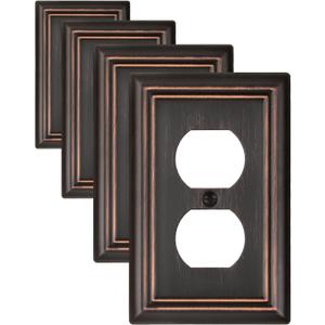 Metal Wall Plates, Decorative Switch Plates and Outlet Covers (Aged Bronze/1 Duplex 4 Pack)