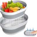 2 in 1 Collapsible Sink Basin - 5.3 QT Foldable Fruit Washing Bowl with Strainer - Silicone Collapsible Colander for Kitchen Organization RV Camping