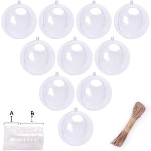 Fillable Clear Christmas Ornaments Balls, 10Pcs 3.5 inch Empty Clear Plastic Ornaments to Fill for DIY Crafts, Christmas Tree Decorations for Home Party Supplies