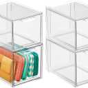 Mdesign Shoe Storage Box with Drawer Sturdy Plastic Storage Box for Shoes Stackable Drawer Box for Shoes, Accessories and More Pack of 4 Clear
