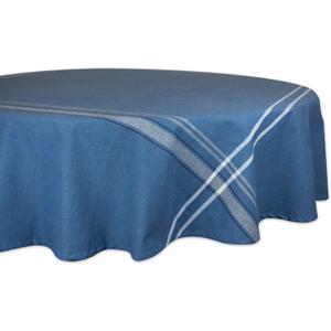 DII French Stripe Dining Table Collection Farmhouse Style Tablecloth, 70 Inches Round, Blue Chambray