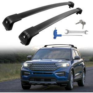 220lbs Upgrade Explorer Roof Rack Cross Bars Compatible with Explorer 2020-2025 (Fit for Raised Side Rails), Heavy Duty Black Matte Aluminum Anti-Corrosion Crossbars with Anti-Theft Lock