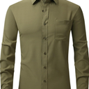 Men's Stretch Wrinkle Free Dress Shirts Formal Wedding Prom Long Sleeve Slim Fit Button Down Shirt, M