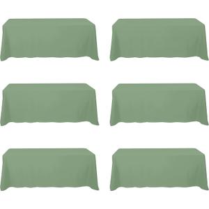 BRILLMAX 6 Pack Sage Green Tablecloths 90 x 156 Inch for 8ft Rectangle Tables - 150 GSM Polyester Fabric, Floor Length Drop, Water, Stain & Wrinkle Resistant Cloth Cover for Wedding Reception Banquet