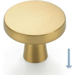Ravinte 5 Pack Solid Single Hole Round Cabinet Knobs - Brushed Brass Pulls for Kitchen Drawers and Cabinets - Hardware Handles