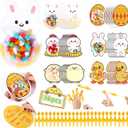 36 Pack Easter Candy Cards for Kids Classroom, Flying Chicken Slingshot Finger Toys&DIY Bunny Egg Greeting Card Holder with Plastic Domes, Goodie Bag Basket Stuffers, Exchange Gift School Party Favors