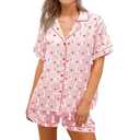 RUEWEY Women Easter Pajamas Set Bow/Rabbit Print Button T-Shirt and Elastic Shorts for Loungewear Soft Sleepwear (Medium)