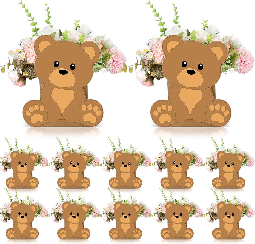 Hushee 12 Sets Bear Baby Shower Flower Centerpieces for Tables Baby Shower Decorations 3D Boxes for Boys Girls Birthday Centro De Mesa Para Gender Reveal Tea Party Supplies