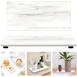 Set of 2 Drying Stone Soap Tray for Bathroom Countertop Trays Ceramic Kitchen Sink Accessories Hand Soap Dish Holder Absorbent Kitchen Counter White Marble Bathroom Diatomite Stone Sink Tray